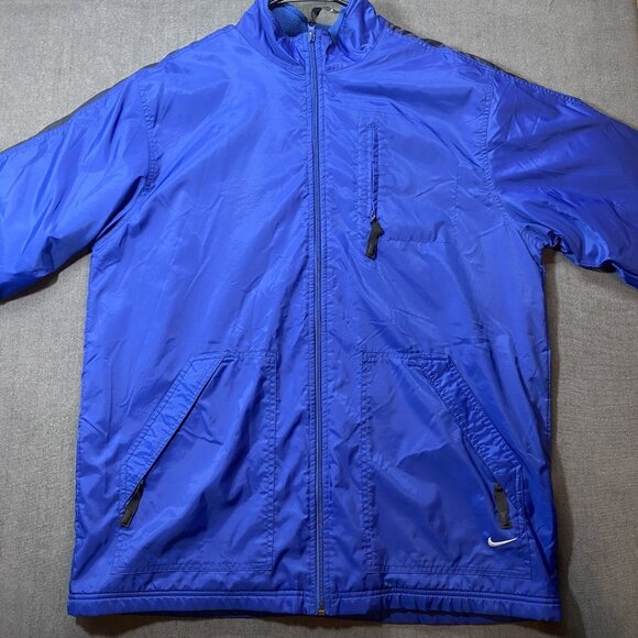 Nike Mens Full-Zip Blue/Black Fleece Lined Windbreaker Jacket Size Large - Picture 1 of 12